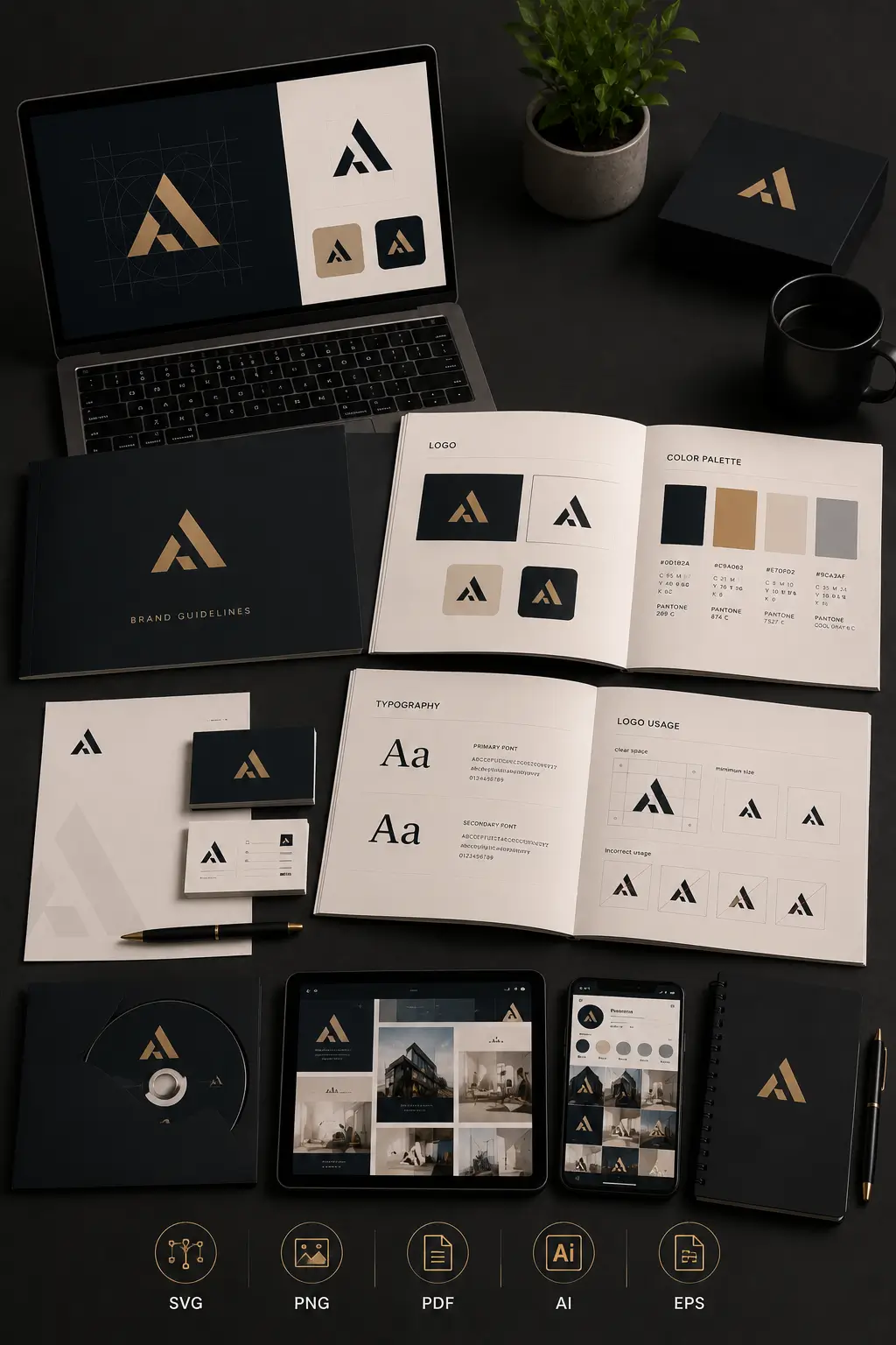 Brand identity deliverables, complete design system with logo, palette, and guidelines