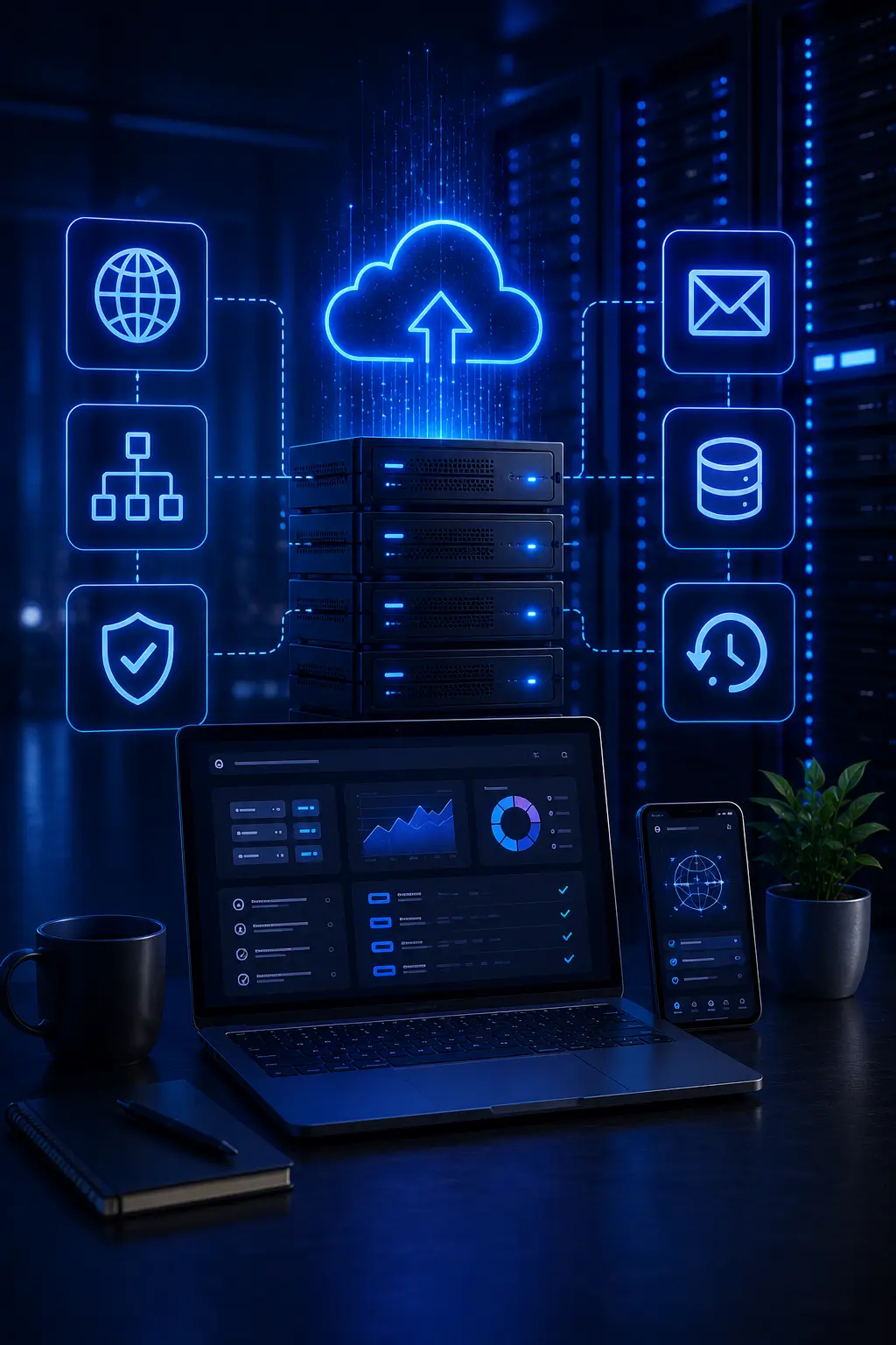 Hosting setup deliverables, domain, SSL, backups, and professional email
