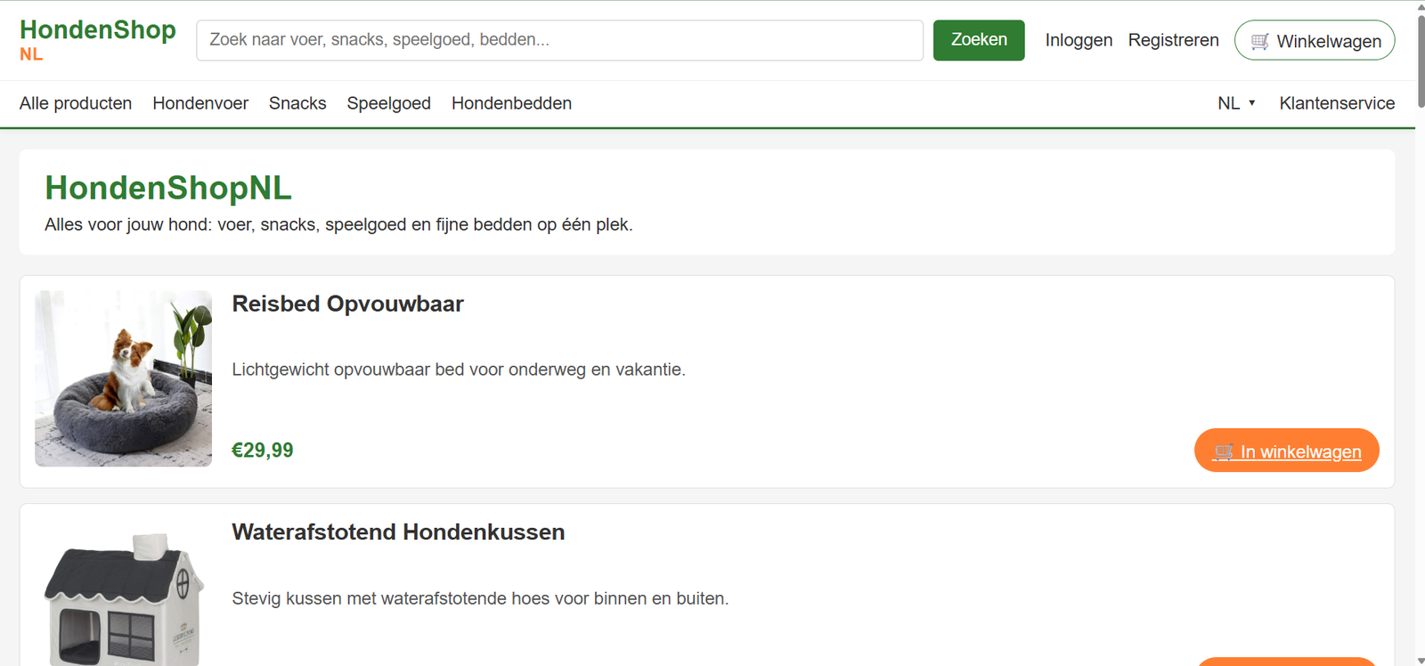Honds-Webshop Screenshot